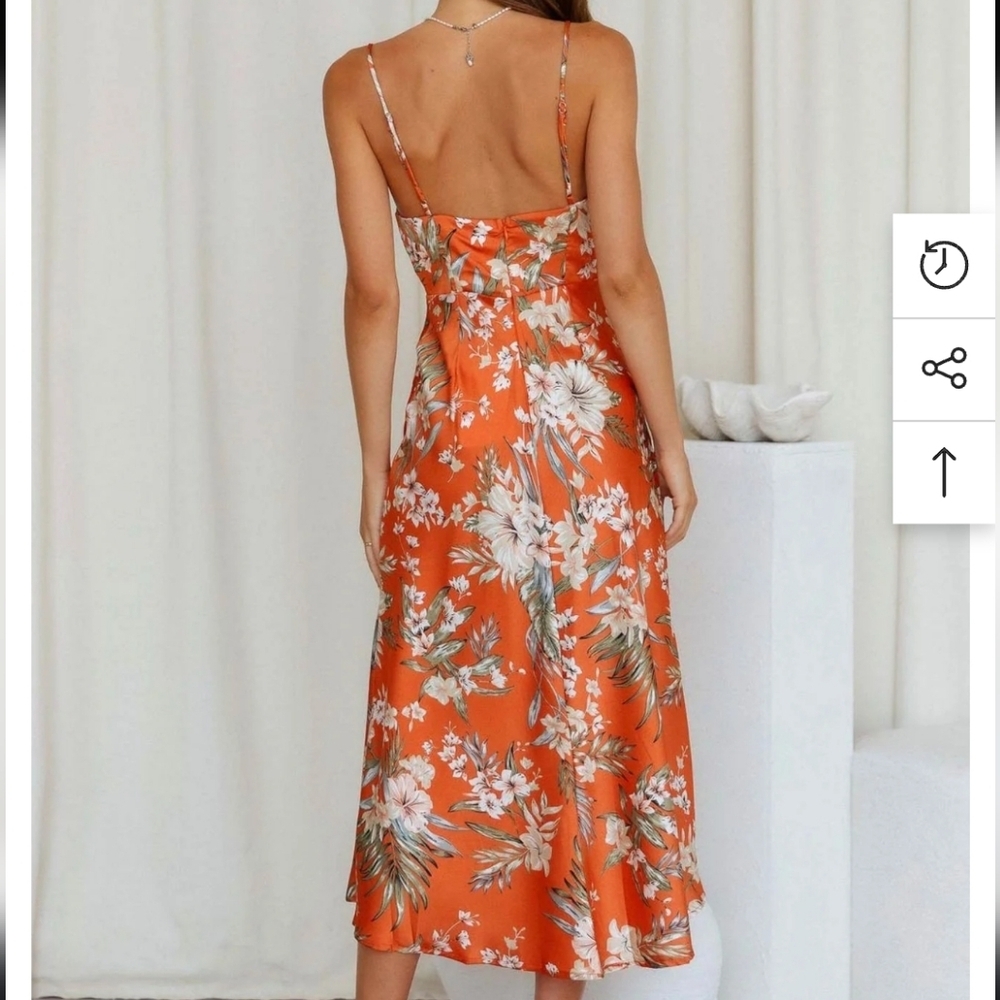 Floral Orange Sunmer Dress Size M - Picture 3 of 10